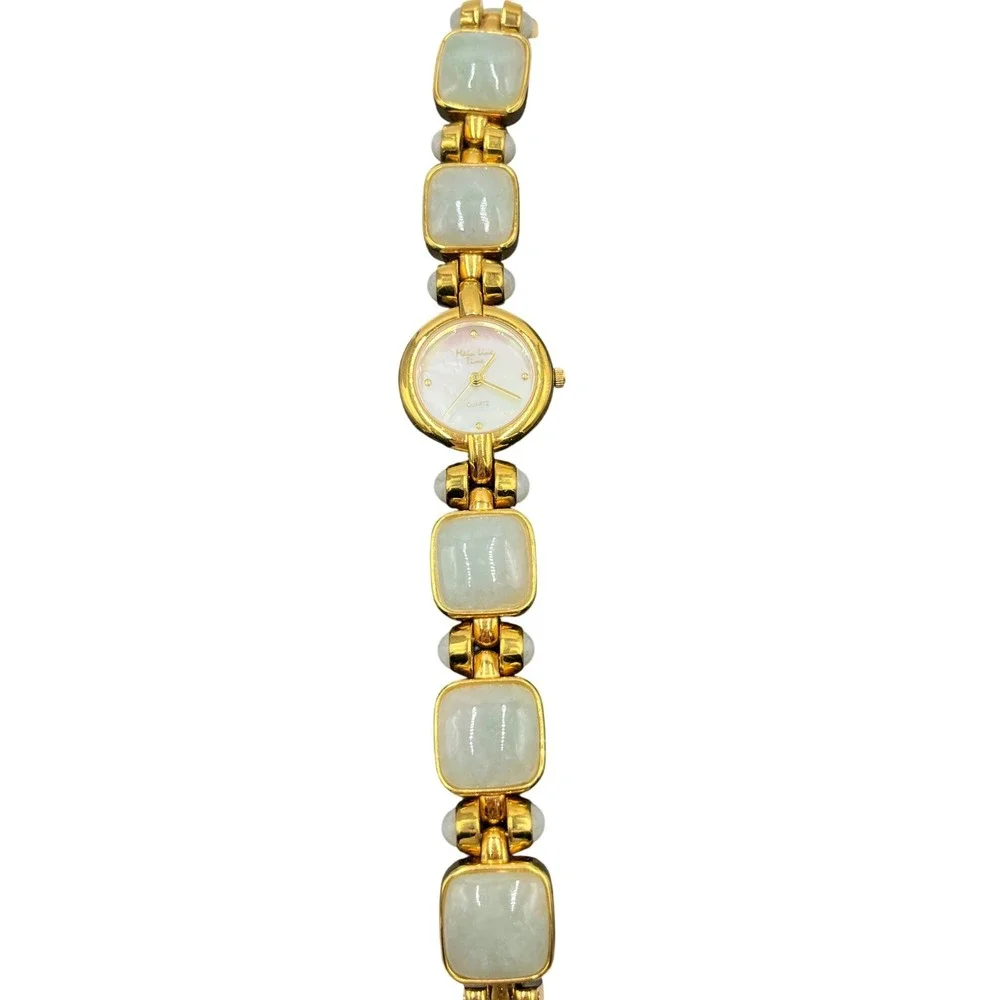 Main Line Time Green‎ Blue Jadeite Stone Mother of Pearl Bracelet wrist Watch